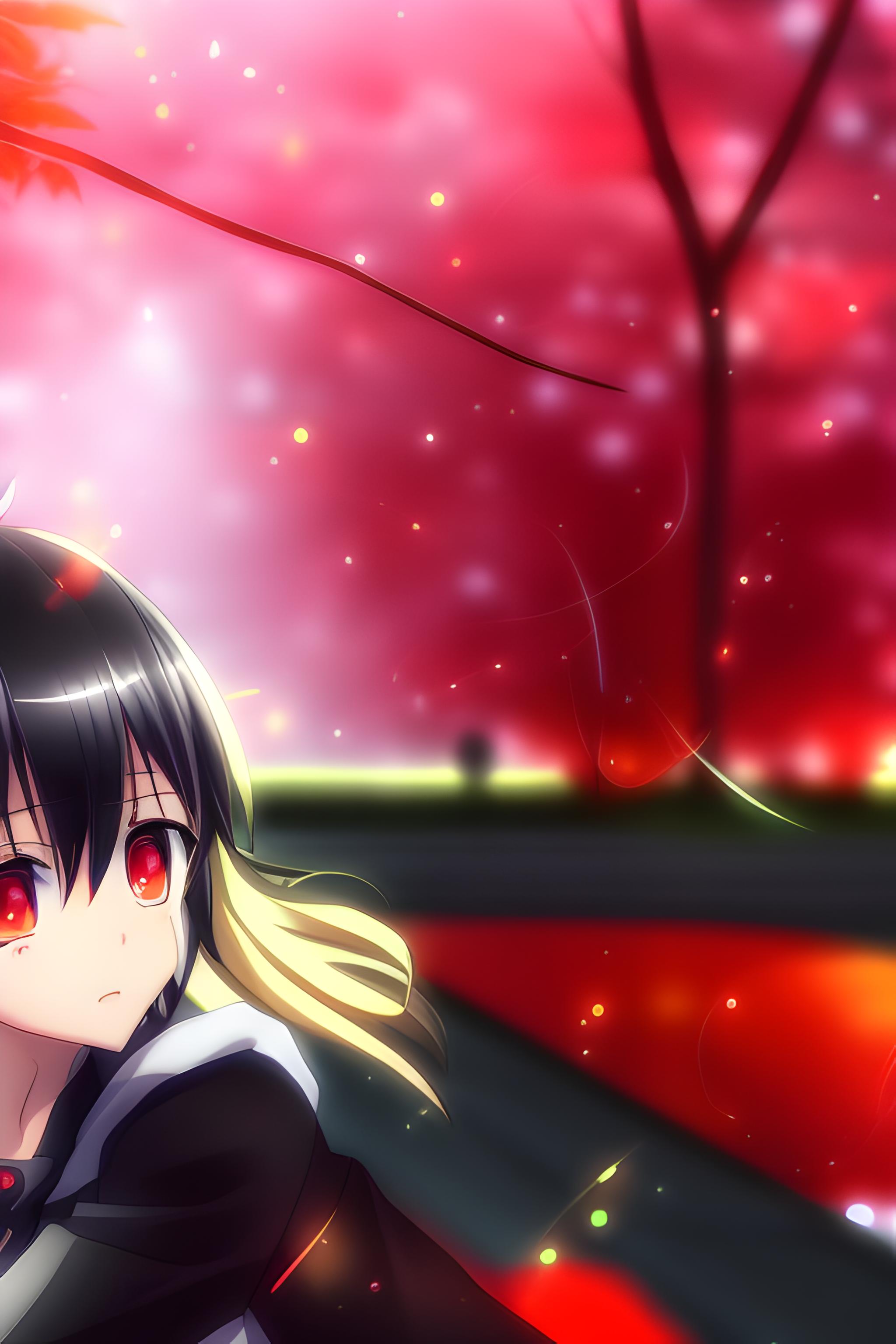 Anime girl looking at cherry | Wallpapers.ai